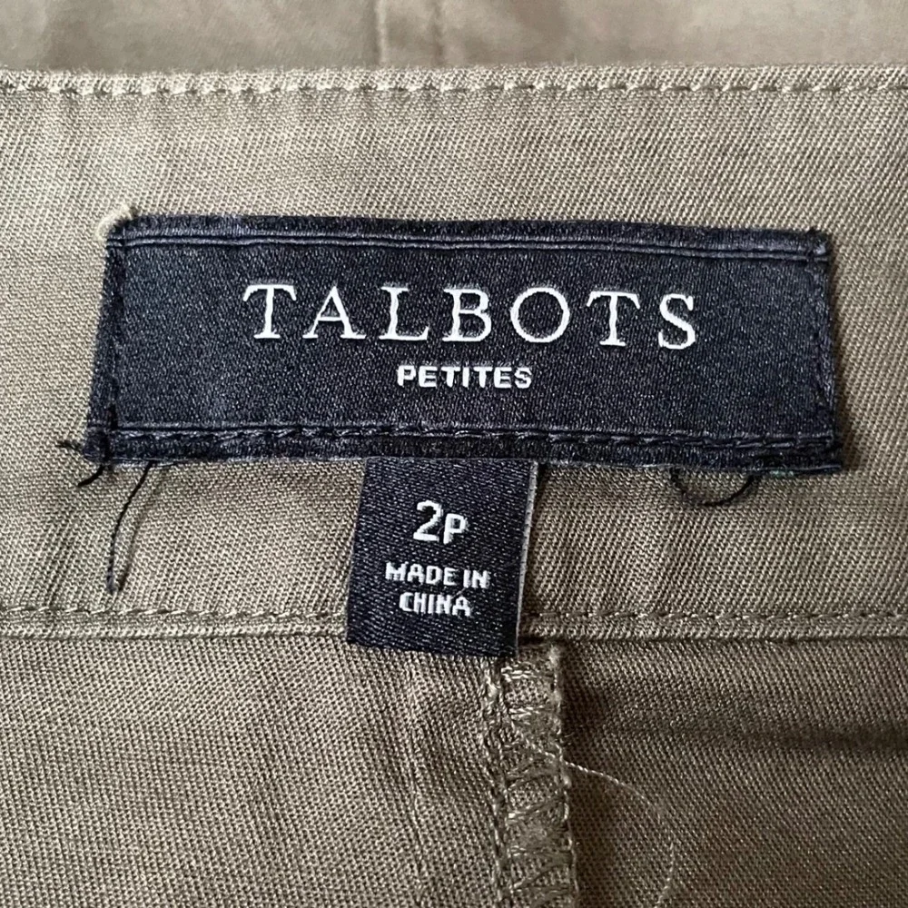 Talbots Petites Button Front Khaki Skirt Olive Green Anchor Buttons Sz 2P Cotton